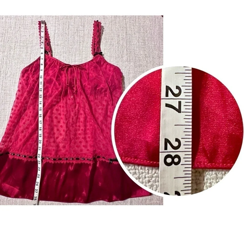 LINEA DONATELLA Entice Me Red Dot Semi Sheer Chemise Lace Bra Cami Women's M